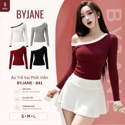 [ MÀU MỚI ] Áo Thun Trễ Vai Tay Dài Phối Viền siêu co dãn mềm mịn - BYJANE - 841 1