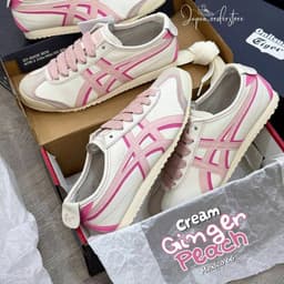 [ BIG SALE ] Giày_Tiger 66 màu kem phối sọc hồng hai lớp siêu xinh cho nữ 1