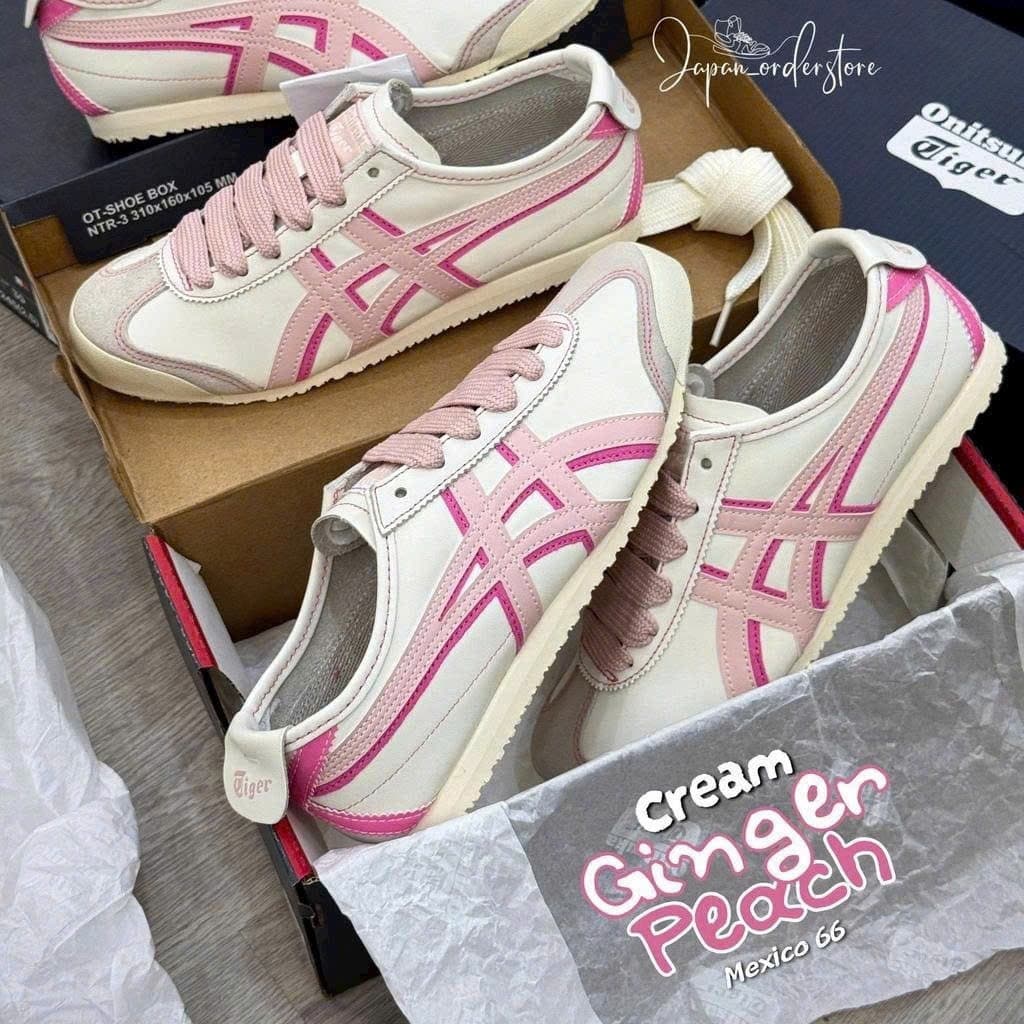 [ BIG SALE ] Giày_Tiger 66 màu kem phối sọc hồng hai lớp siêu xinh cho nữ