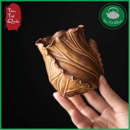 Tống chuyên trà gốm thô cô diệp - vân lá sen 210ml 4