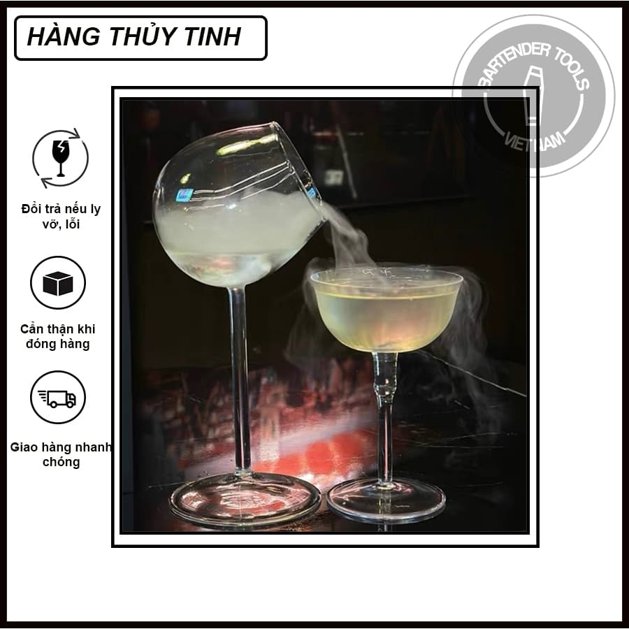 Ly thủy tinh tạo suối khói chảy xuống decor cocktail BG181