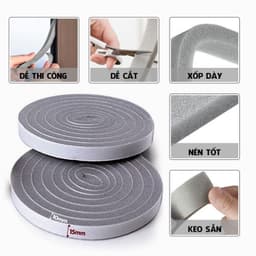 Cuộn ron gioăng mút xốp dán khe khung cửa cách âm giảm chấn chống bụi 1x1.6cm dài 5M và Ron/Nẹp Chặn Khe Hở Cửa. LMS 2