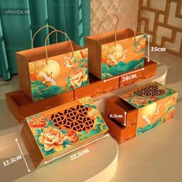 Hộp Giấy - Bánh Trung Thu Quai Xách - 4 Bánh Thấp - TÚI GIẤY - HỘP GIẤY 5
