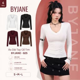 [ MÀU MỚI ] Áo Thun Cổ Tim Dài Tay Ôm Body Co Dãn 4 Chiều BYJANE-825 1