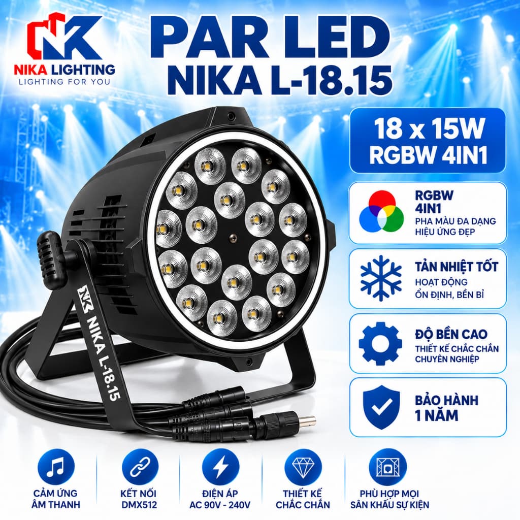 Đèn Par LED NIKA L-18.15W Full viền RGBW 4in1 Full Màu DMX512 Dùng Cho Sân Khấu Sự Kiện, Led viền