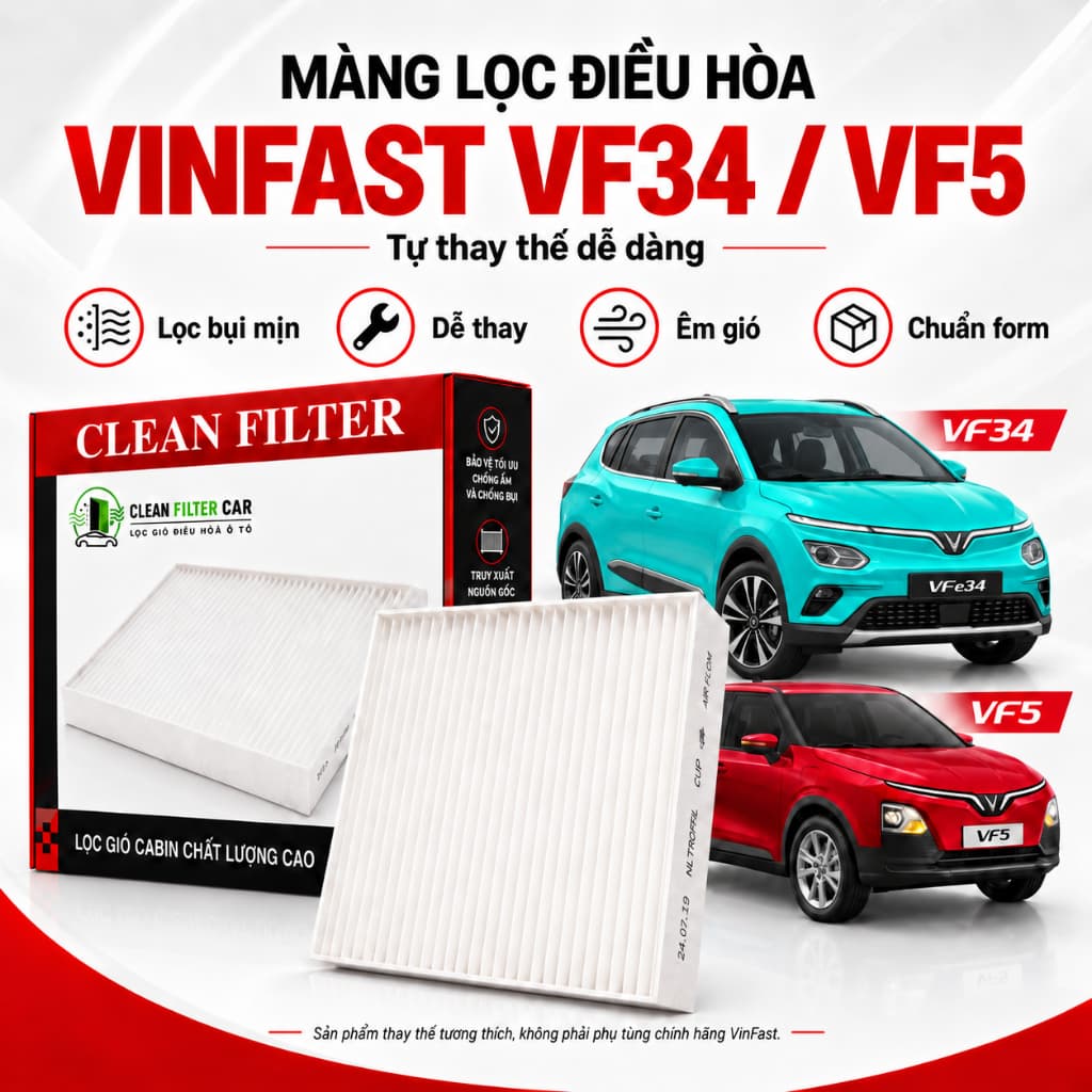 Màng Lọc Điều Hoà Ô Tô VinFast VF34 VF5, Màng Lọc Điều Hoà VinFast Thay Thế Mã BIN20050001