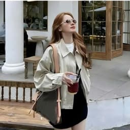 Áo Khoác Kaki Nữ Dáng Ngắn Form Gọn Cổ Bẻ Khóa Kéo Dài Tay Dễ Phối Đồ 4 Màu S M L 3