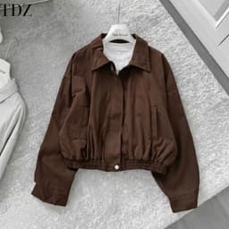Áo Khoác Kaki Nữ Dáng Ngắn Form Gọn Cổ Bẻ Khóa Kéo Dài Tay Dễ Phối Đồ 4 Màu S M L 5