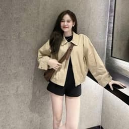 Áo Khoác Kaki Nữ Dáng Ngắn Form Gọn Cổ Bẻ Khóa Kéo Dài Tay Dễ Phối Đồ 4 Màu S M L 8