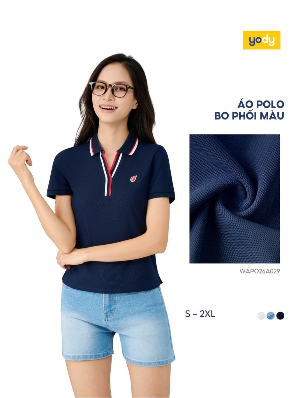 Áo Polo Nữ Yody Bo Phối Màu Cổ V Slim Thấm Hút Mềm Mại WAPO26A029