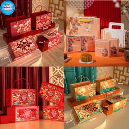 Hộp Giấy - Bánh Trung Thu Quai Xách - 4 Bánh Thấp - TÚI GIẤY - HỘP GIẤY 2