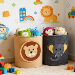 Giỏ đựng đồ bằng nỉ phong cách Hàn Quốc có thể giặt, giỏ họa tiết để đựng quần áo bẩn đồ chơi cho bé 8