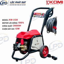 Máy Xịt Rửa Cao Áp 3.0kW KOMI KM-X30 có bánh xe đẩy, Lưu lượng 13L/p, Áp lực 200bar, CB chống rò điện, BH 8 tháng. 1