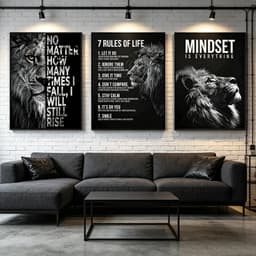 Bộ 3 Tranh Treo Tường Sư Tử Đen Trắng Tối Giản Trang Trí Phòng Khách Phòng Ngủ Câu Nói Động Lực Cao Cấp 1