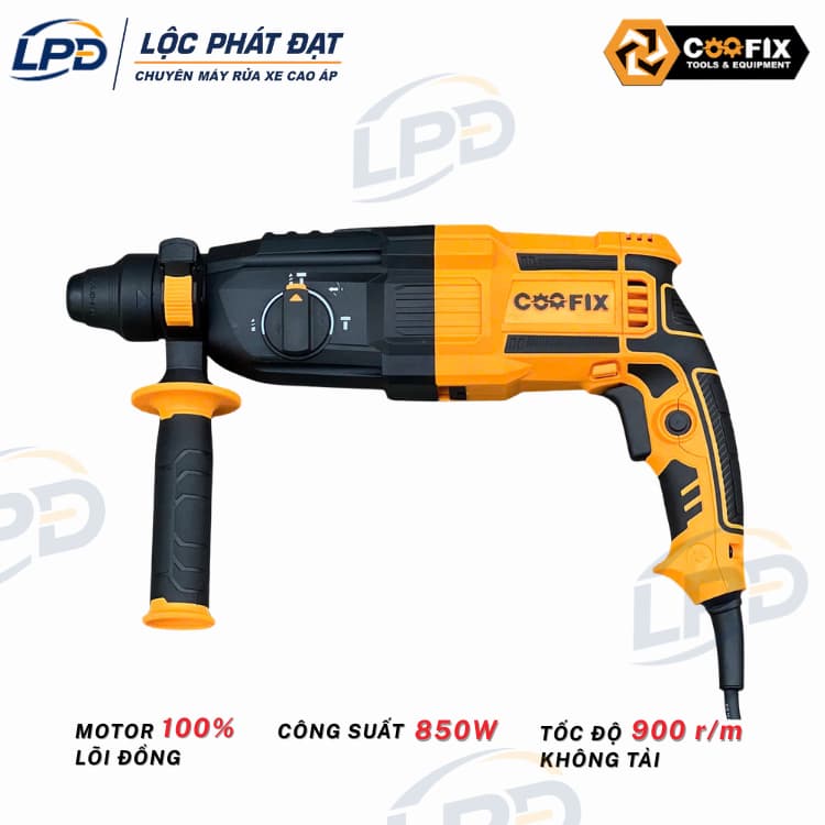 Máy khoan bê tông 850W COOFIX CF-RH008-S, có 3 chức năng, tặng 5 mũi khoan đục và đầu kẹp chuyển đổi 13ly