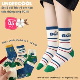 Set 5 Đôi Tất Trẻ Em - Bé Trai UNDERCOOL Cổ Lửng Cotton Họa Tiết Khủng Long Cho Bé Trai Gái 1-12 Tuổi TC111 2