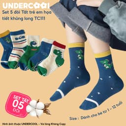 Set 5 Đôi Tất Trẻ Em - Bé Trai UNDERCOOL Cổ Lửng Cotton Họa Tiết Khủng Long Cho Bé Trai Gái 1-12 Tuổi TC111 4