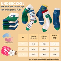 Set 5 Đôi Tất Trẻ Em - Bé Trai UNDERCOOL Cổ Lửng Cotton Họa Tiết Khủng Long Cho Bé Trai Gái 1-12 Tuổi TC111 5