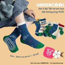 Set 5 Đôi Tất Trẻ Em - Bé Trai UNDERCOOL Cổ Lửng Cotton Họa Tiết Khủng Long Cho Bé Trai Gái 1-12 Tuổi TC111 6