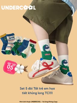 Set 5 Đôi Tất Trẻ Em - Bé Trai UNDERCOOL Cổ Lửng Cotton Họa Tiết Khủng Long Cho Bé Trai Gái 1-12 Tuổi TC111 16