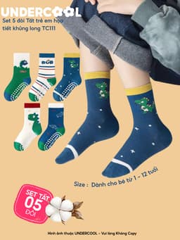 Set 5 Đôi Tất Trẻ Em - Bé Trai UNDERCOOL Cổ Lửng Cotton Họa Tiết Khủng Long Cho Bé Trai Gái 1-12 Tuổi TC111 13