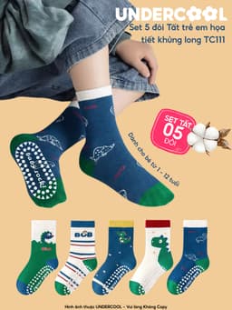 Set 5 Đôi Tất Trẻ Em - Bé Trai UNDERCOOL Cổ Lửng Cotton Họa Tiết Khủng Long Cho Bé Trai Gái 1-12 Tuổi TC111 15