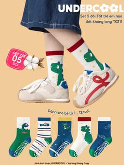 Set 5 Đôi Tất Trẻ Em - Bé Trai UNDERCOOL Cổ Lửng Cotton Họa Tiết Khủng Long Cho Bé Trai Gái 1-12 Tuổi TC111 17