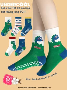 Set 5 Đôi Tất Trẻ Em - Bé Trai UNDERCOOL Cổ Lửng Cotton Họa Tiết Khủng Long Cho Bé Trai Gái 1-12 Tuổi TC111 10