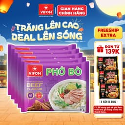 [VOUCHER HOT 10%] Set 5 Gói Phở Vị Bò/Gà/Chay Rau Nấm VIFON - Sợi Dai Mềm, Đậm Đà, 65g/Gói 1