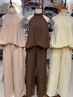 Set công sở, Set TK áo cổ yếm chất Đũi dáng bí thanh lịch phối quần suông dài mặc đi dạo, đi làm 7