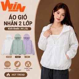 [Loại Đẹp] Áo Khoác Gió Nữ  2 Lớp Thể Thao Có Mũ, Chống Nước Kháng Nắng Tập Gym Chạy Bộ Dây Rút Gấu Size M L XL 1