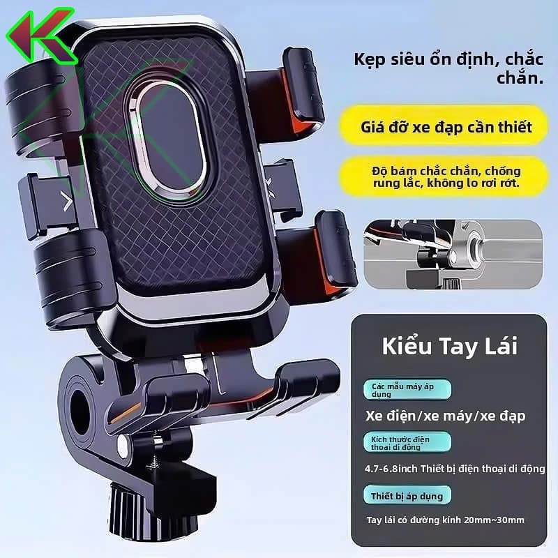 Giá Đỡ Điện Thoại Gắn Tay Lái Xe Máy, Xe Đạp Xoay 360 - Chống sốc, Chắc Chắn - Tặng Kèm Dù Che