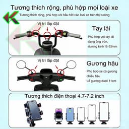 Giá Đỡ Điện Thoại Gắn Tay Lái Xe Máy, Xe Đạp Xoay 360 - Chống sốc, Chắc Chắn - Tặng Kèm Dù Che 3
