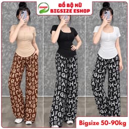 Đồ Bộ Nữ Bigsize ESHOP DB678 Áo Tay Ngắn Phối Quần Ống Rộng, Set Mặc Nhà Thoải Mái Dễ Phối 1