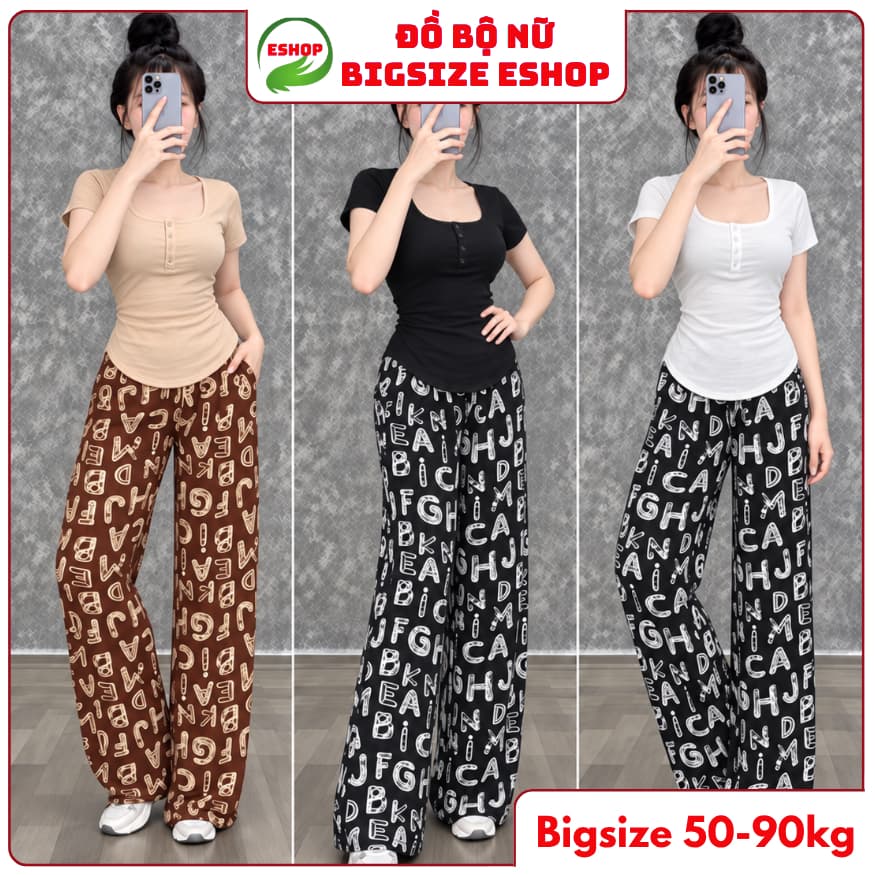 Đồ Bộ Nữ Bigsize ESHOP DB678 Áo Tay Ngắn Phối Quần Ống Rộng, Set Mặc Nhà Thoải Mái Dễ Phối