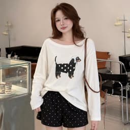 Set Đồ Mặc Nhà Nữ Hình Cún AN TÂY – Áo Dài Form Rộng, Mặc Thoải Mái #HQ4-5 - Họa Tiết Chấm Bi/Kẻ Caro 5