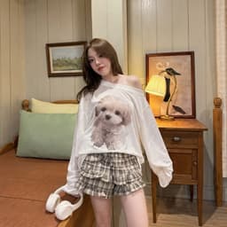Set Đồ Mặc Nhà Nữ Hình Cún AN TÂY – Áo Dài Form Rộng, Mặc Thoải Mái #HQ4-5 - Họa Tiết Chấm Bi/Kẻ Caro 4