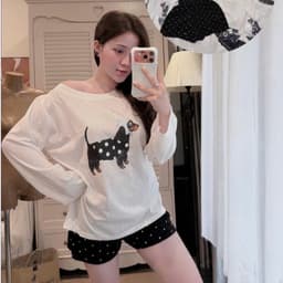 Set Đồ Mặc Nhà Nữ Hình Cún AN TÂY – Áo Dài Form Rộng, Mặc Thoải Mái #HQ4-5 - Họa Tiết Chấm Bi/Kẻ Caro 6