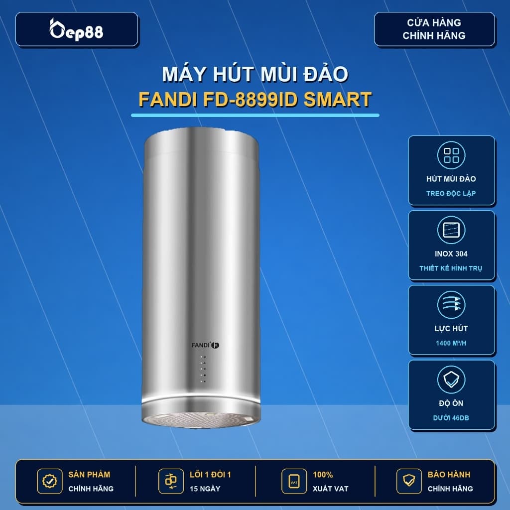 Máy hút mùi độc lập FANDI 8899ID SMART | Công suất 1400m3/h | Bảo hành 3 năm tại nhà toàn quốc| Hút độc lập