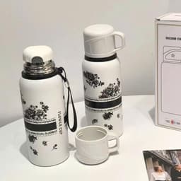 Bình giữ nhiệt inox 316 hoạ tiết hoa trà 800ml/ 600ml và Set Bình Giữ Nhiệt + 2 Ly Cách Nhiệt Vacuum Flask 500ml 2