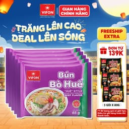 [VOUCHER HOT 10%] Set 5 Gói Bún Bò Huế/Bún Giò Heo/Bún Tôm VIFON - Thơm Ngon Truyền Thống, 65g/Gói 1