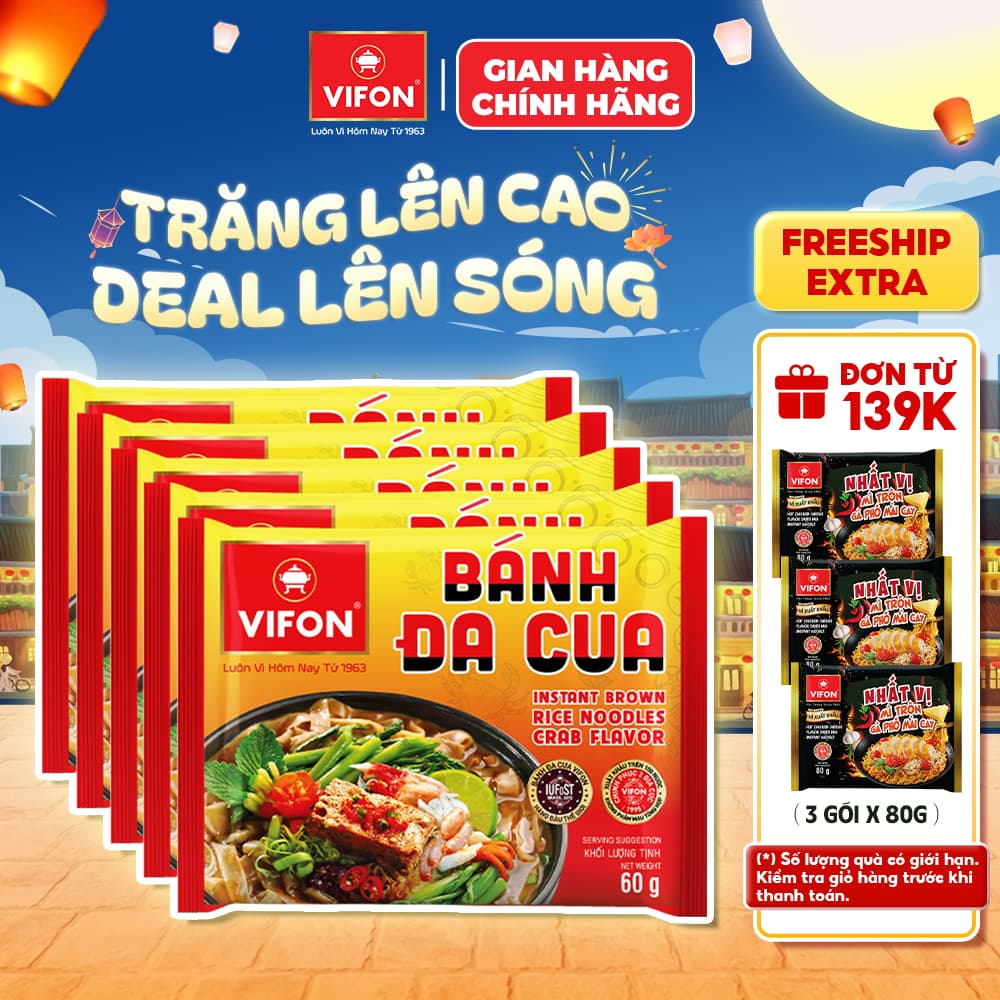 [VOUCHER HOT 10%] Set 5 Gói Bánh Đa Cua/Bánh Đa Tôm/Bún Riêu Cua VIFON