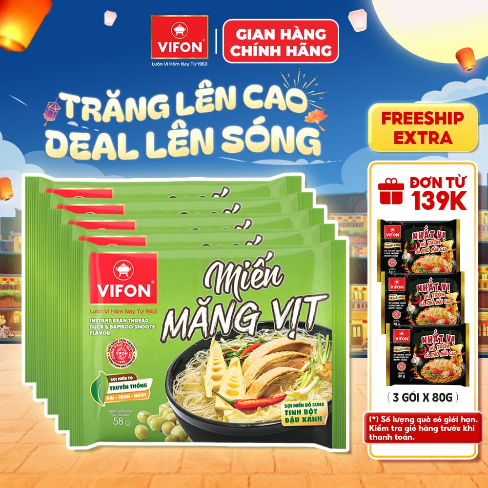 [VOUCHER HOT 10%] Combo 5 Gói Miến Măng Vịt/Miến Sườn Heo/Miến Lẩu Thái - Hương Vị Đậm Đà, 58g/Gói