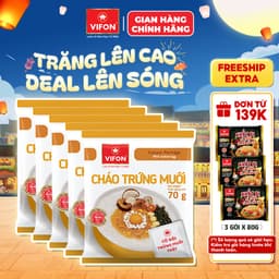 Set 5 Gói Cháo Thịt Gà/Bằm/Cháo Sườn/Nấm Đông Cô/Trứng Muối/Thịt Bò VIFON - Thịt Thật 70g/Gói 5