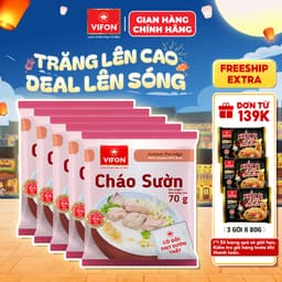 Set 5 Gói Cháo Thịt Gà/Bằm/Cháo Sườn/Nấm Đông Cô/Trứng Muối/Thịt Bò VIFON - Thịt Thật 70g/Gói 3
