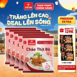 Set 5 Gói Cháo Thịt Gà/Bằm/Cháo Sườn/Nấm Đông Cô/Trứng Muối/Thịt Bò VIFON - Thịt Thật 70g/Gói 6