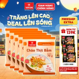 Set 5 Gói Cháo Thịt Gà/Bằm/Cháo Sườn/Nấm Đông Cô/Trứng Muối/Thịt Bò VIFON - Thịt Thật 70g/Gói 1