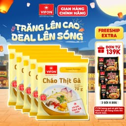 Set 5 Gói Cháo Thịt Gà/Bằm/Cháo Sườn/Nấm Đông Cô/Trứng Muối/Thịt Bò VIFON - Thịt Thật 70g/Gói 2
