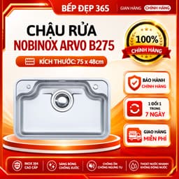 CHẬU RỬA BÁT 1 HỐ NOBINOX ARVO B275 | Kích thước 75x48cm | Hàng chính hãng 1