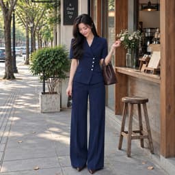[260712] Set Vest Nữ Công Sở Cao Cấp Áo Vest Tay Ngắn Quần Ống Suông Thanh Lịch Sang Trọng 2